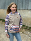 Hooey l Youth Summit Girls Cream Space Dye Hoody with Pink + Grey Aztec Sleeve