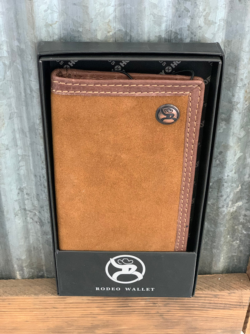 Hooey l Roughout Rodeo Wallet with Brown Leather Double Welt Edge + Hooey Logo Rivet