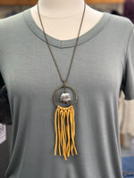 Necklace l Long Circle with Yellow Tassels + Gemstone