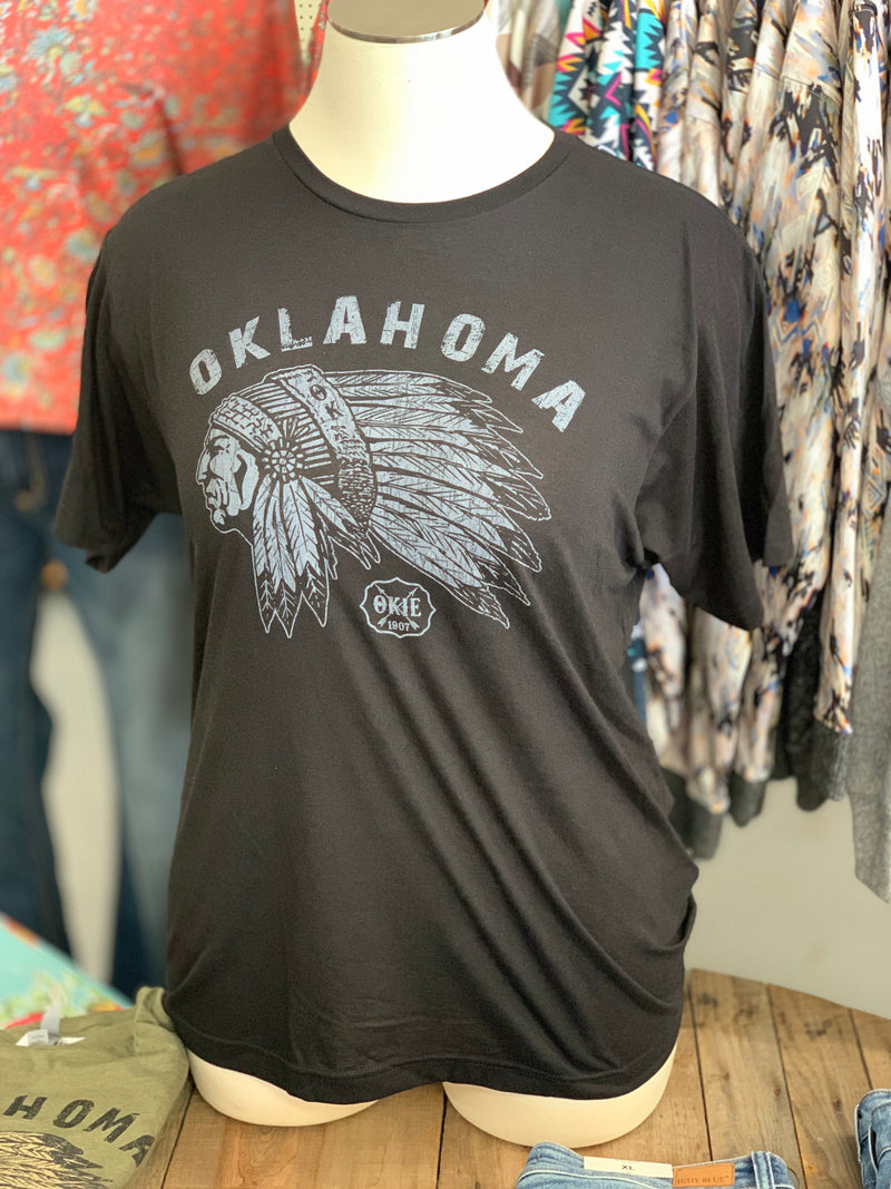 Oklahoma Indian Head Chief Tee l Black Crew Neck