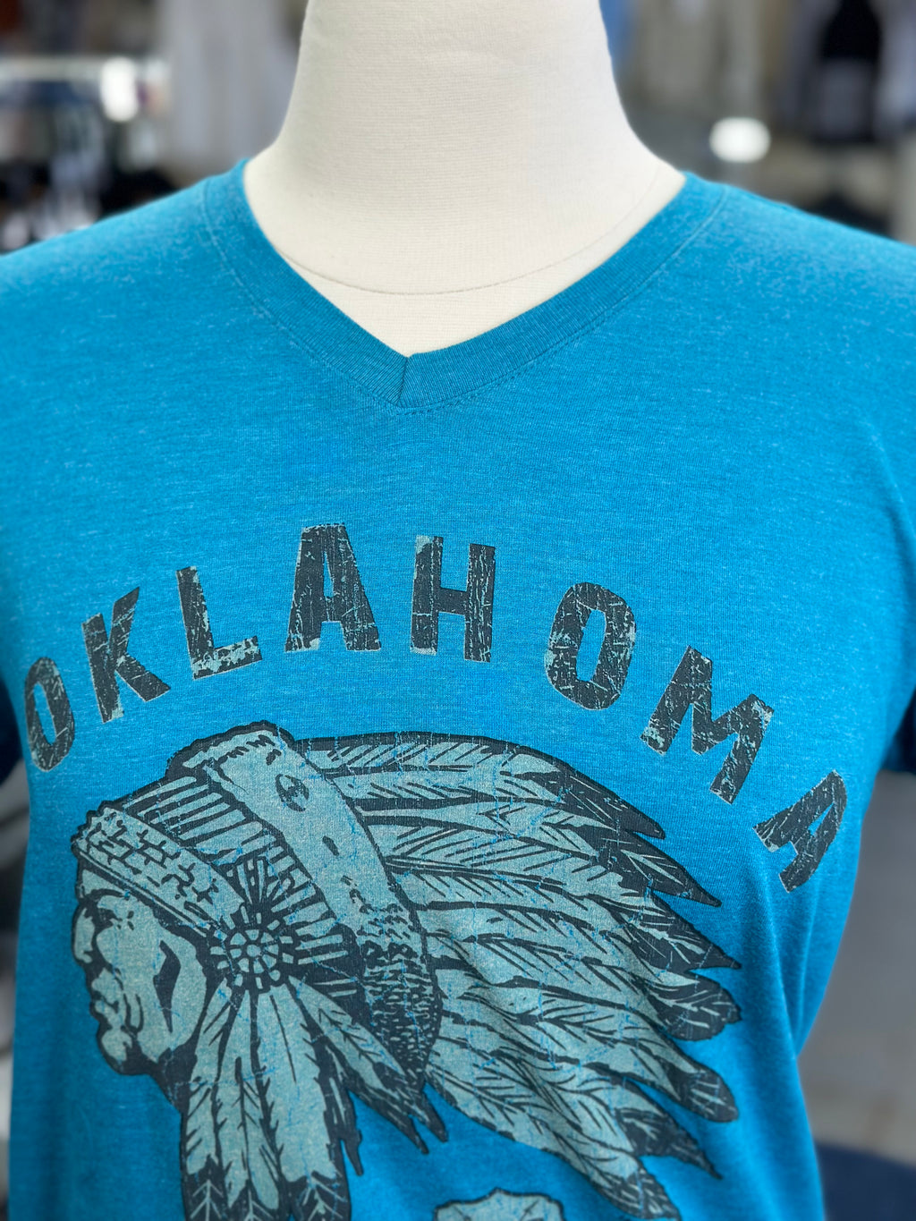 Oklahoma Indian Head Chief Tee l Galap Blue Crew Neck