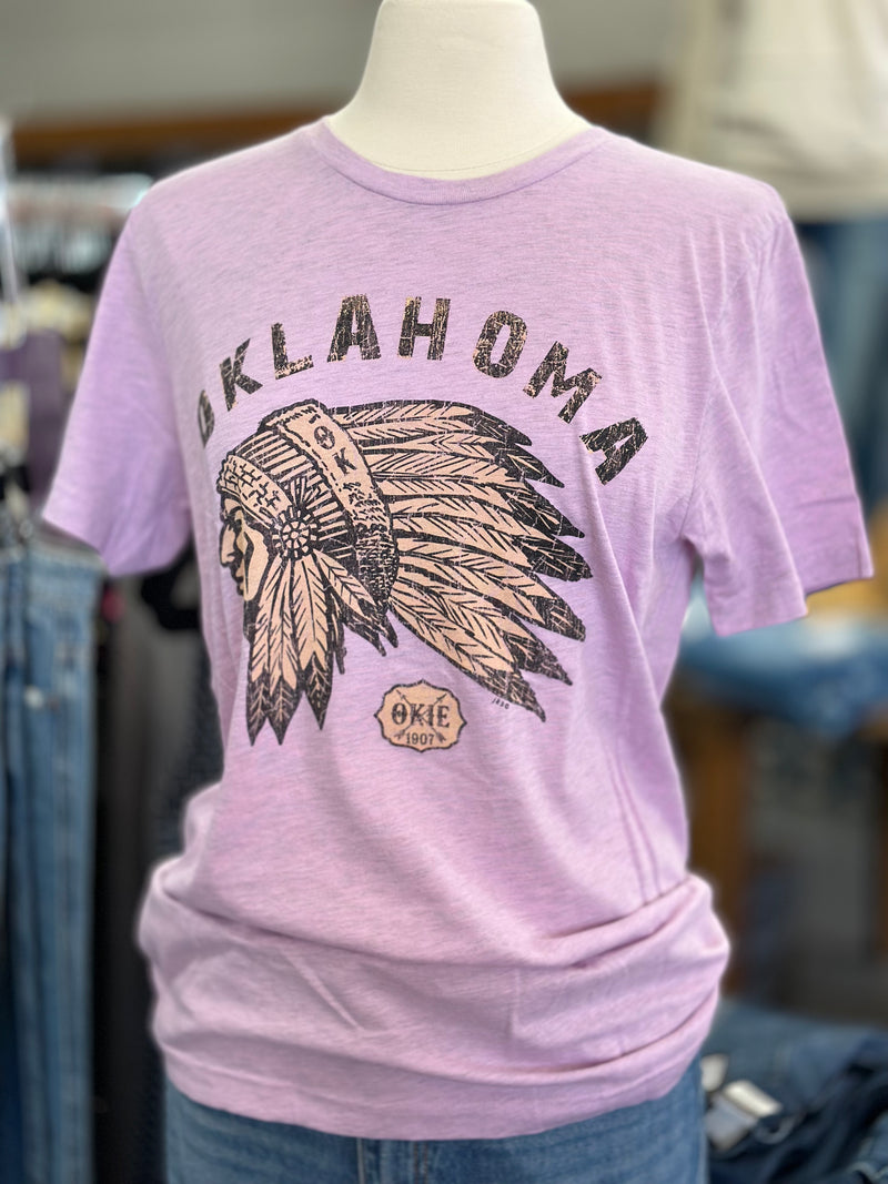 Oklahoma Indian Head Chief Tee l Heather Prism Lilac