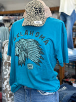 Oklahoma Indian Head Chief Tee | Teal Crew Neck