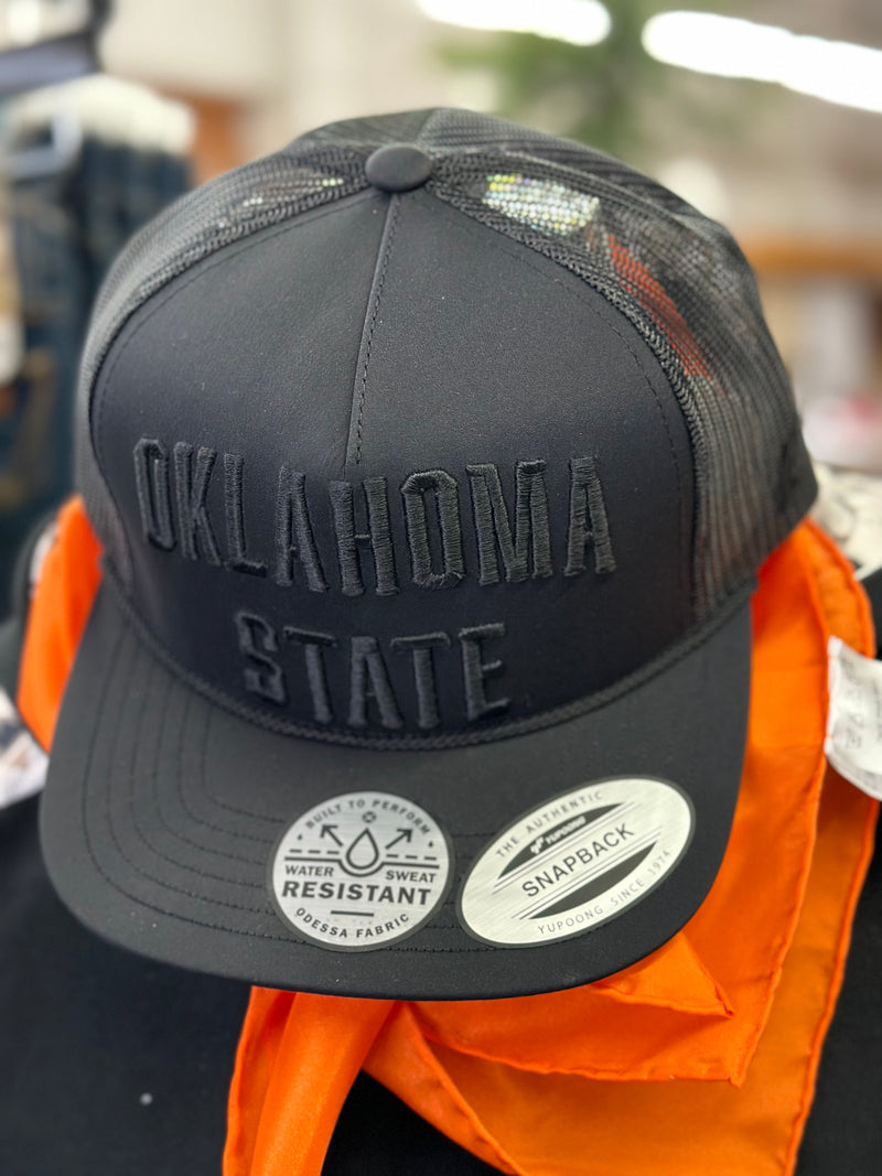 Hooey l Oklahoma State Black Hat 5-Panel Trucker with Black Oklahoma State [7074T-BK]