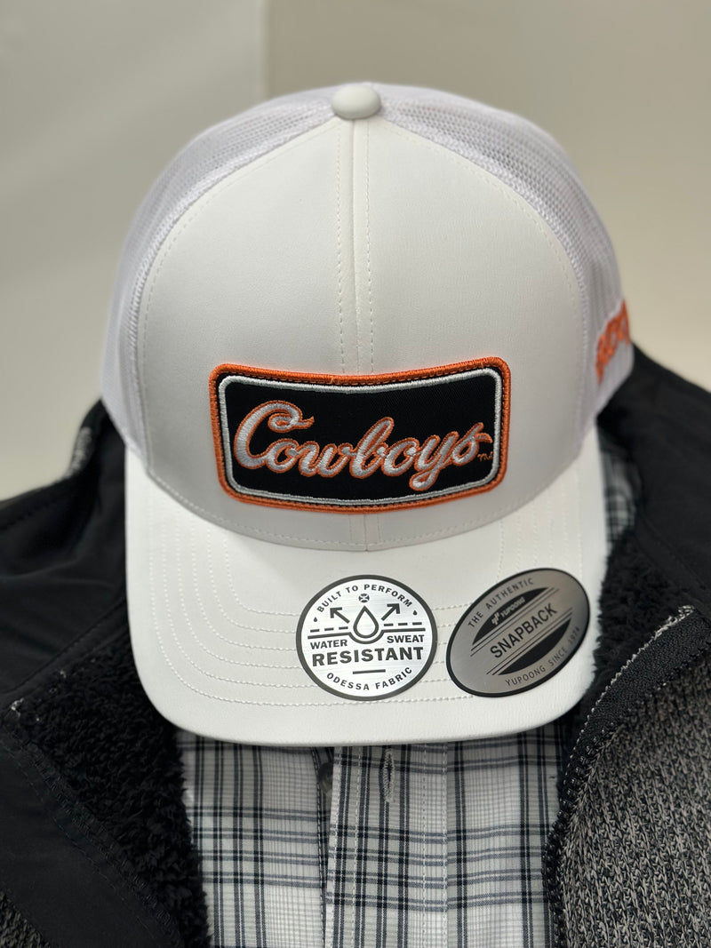 Hooey l Oklahoma State White 6-Panel Trucker with Orange/White/Black "Cowboys" Rectangle Patch