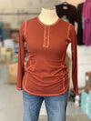 Solid Ribbed Rust Brown Top with Button