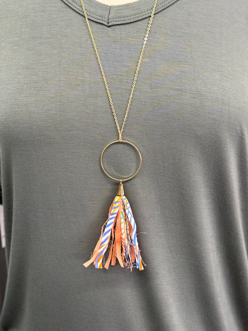Necklace l Multi Color Tassel + Ring Long Necklace