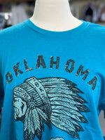Oklahoma Indian Head Chief Tee | Teal Crew Neck