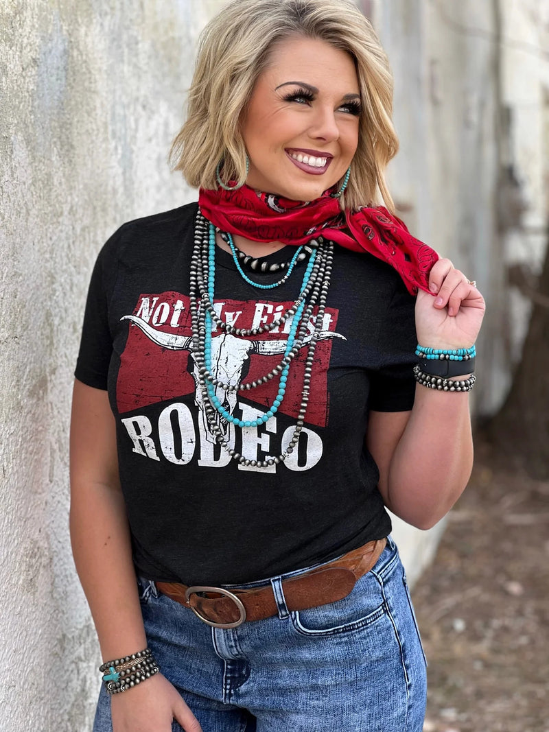 Texas True Threads l Not My First Rodeo Charcoal Black Crew Neck Tee