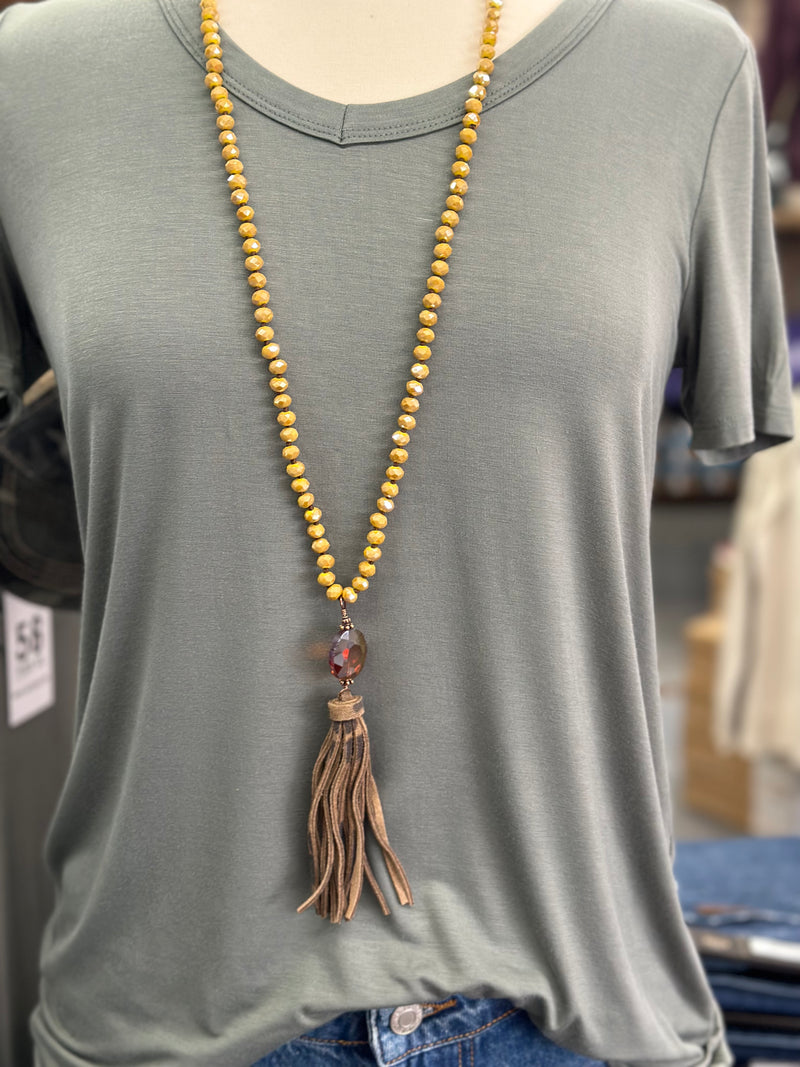 Necklace l Long Yellow Gemstone with Leopard Tassel